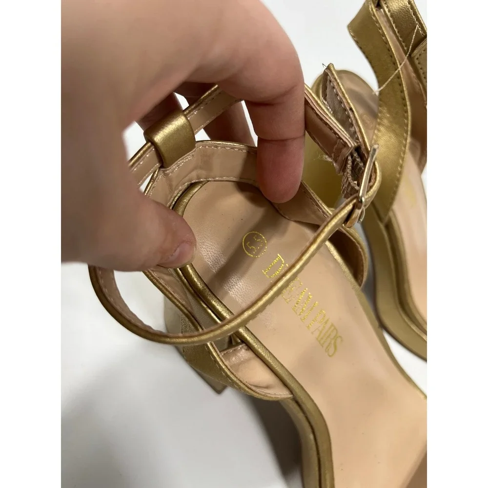 Women 5.5 Platform Heels Metallic Gold Wedding Guest Formal Event Gala Going Out